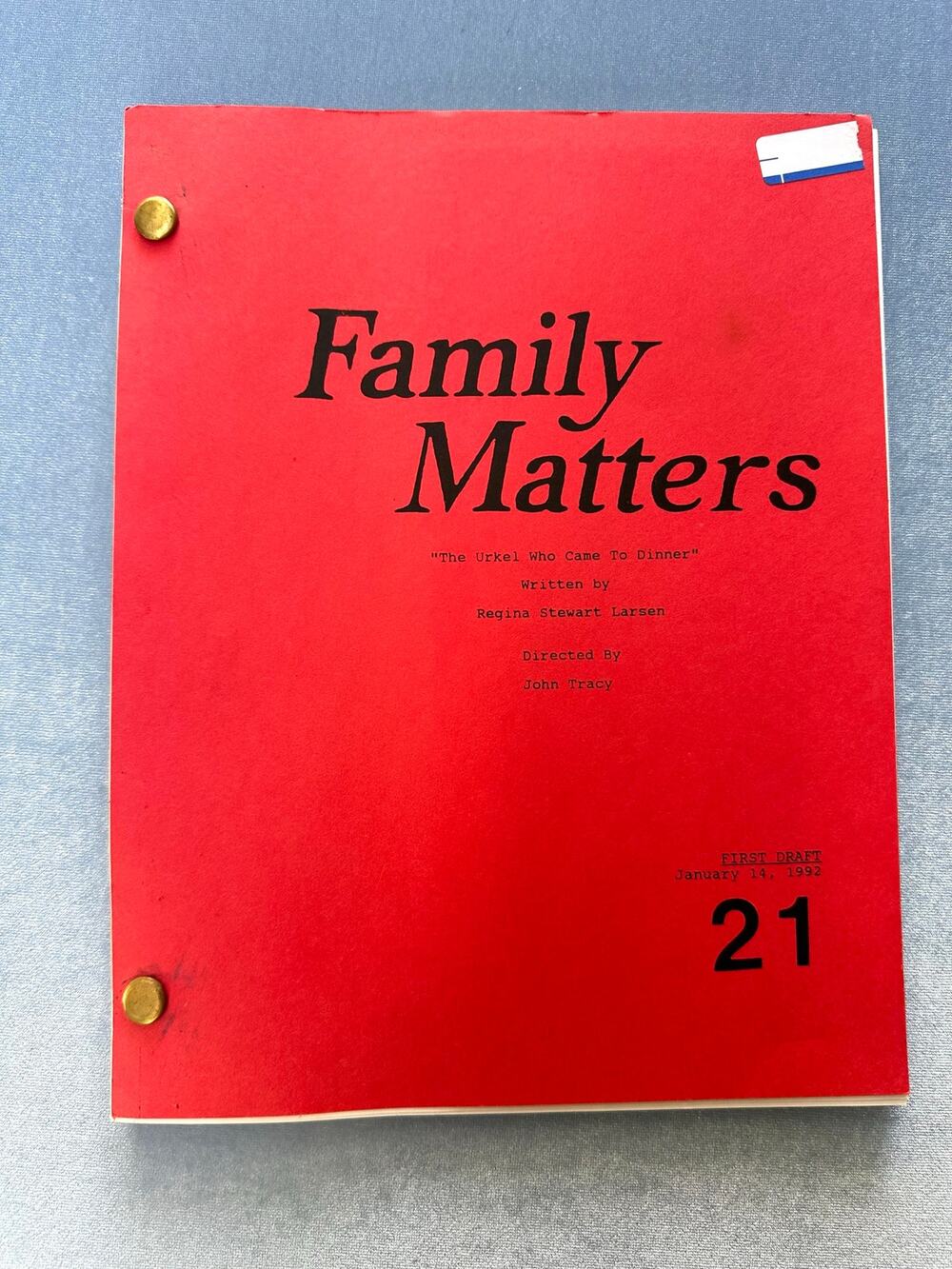 Vintage Family Matters TV Script First Draft 1992 The Urkel Who Came To Dinner